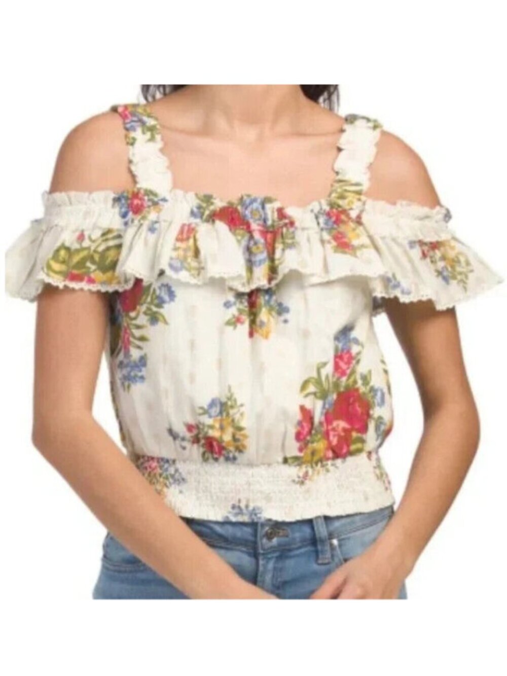 House of Harlow 1960 NWT Ivory Smocked Ruffled HELENA Crop Top, Size Medium